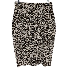 Thalia Sodi Straight Pencil Skirt Leopard Pull On Stretch Waist Knit Medium